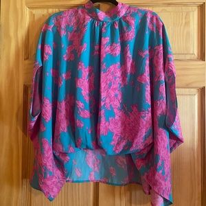 Tyche Teal and Fuchsia Abstract Print Blouse